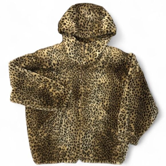 Vintage Marvin Richards J Percy Fur Jacket coat Leopard zip Hooded Made in USA M - Picture 1 of 9